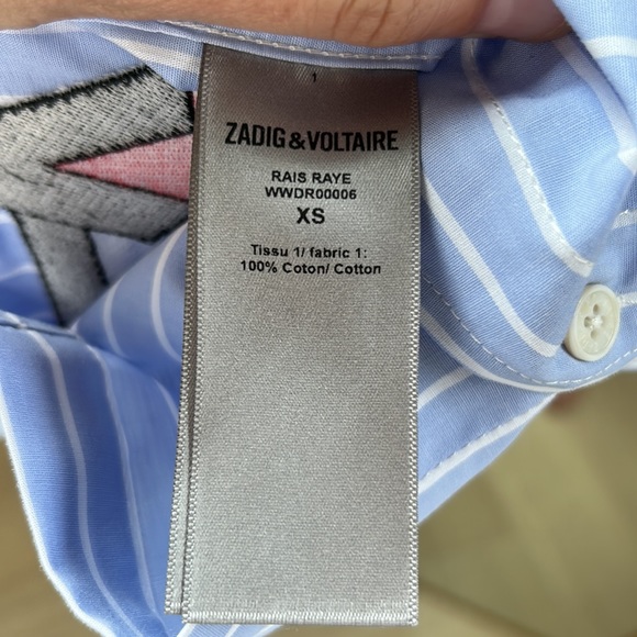 Zadig & Voltaire Rais shirt dress size XS. NWOT Oxford blue and white stripe. - Picture 7 of 7